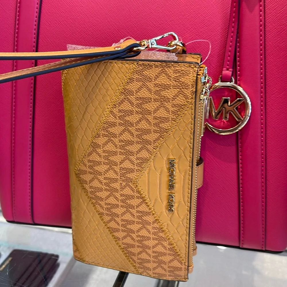 MICHAEL KORS JST LG DOUBLE ZIP WRISTLET WALLET PHONE HOLDER Cider Multi NWT